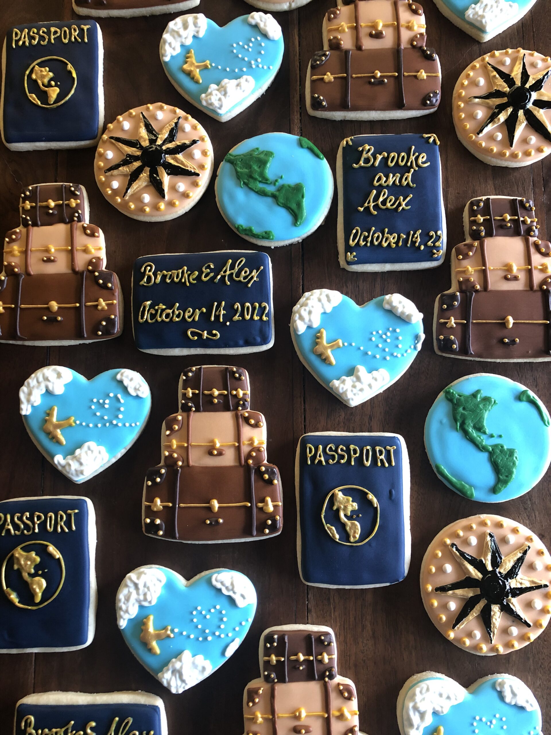 travel theme wedding cookies